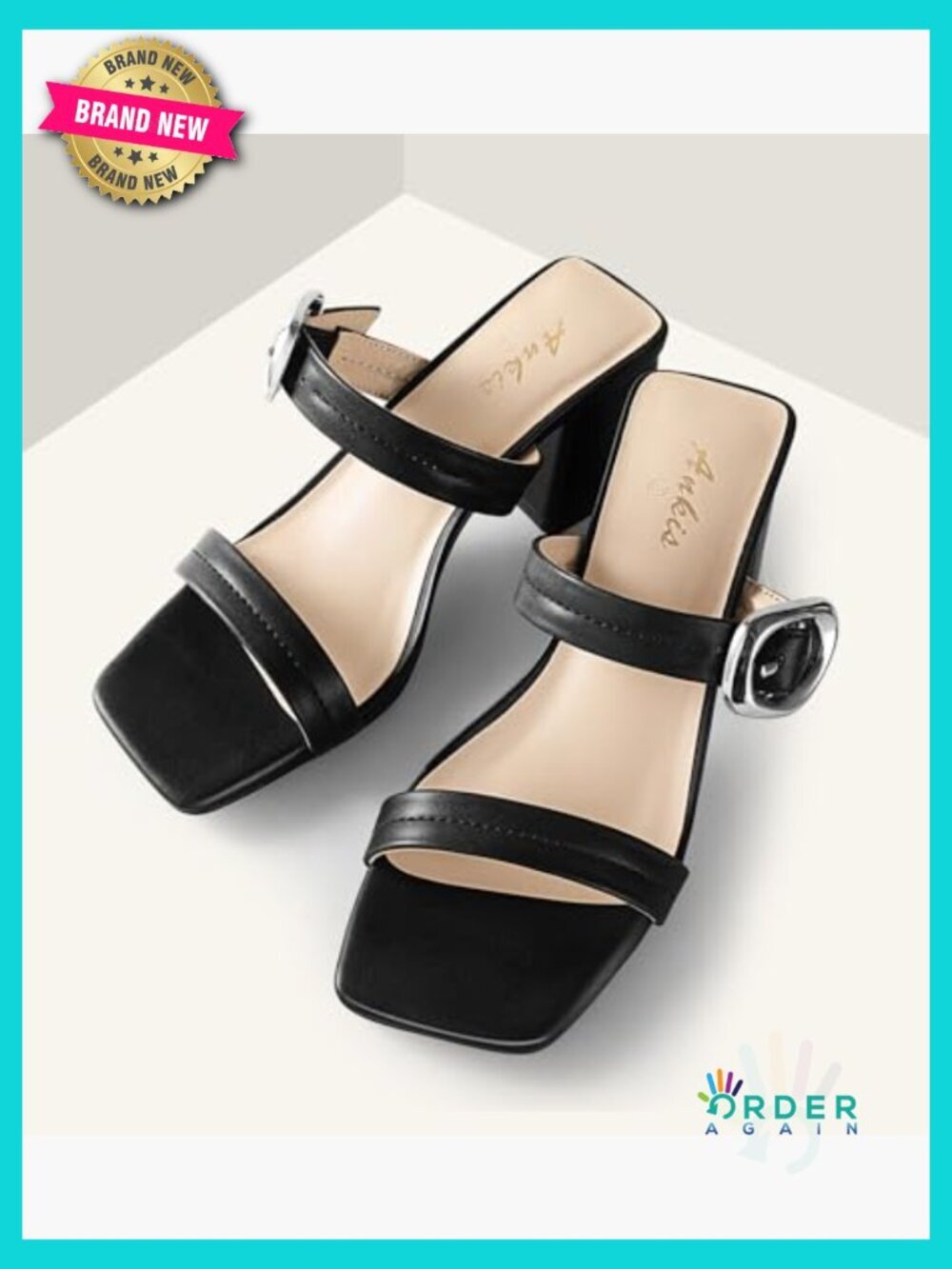 Square Open Toe Block Heel Sandals Two Strap Slip On Mules Chunky Heels - Picture 3 of 7